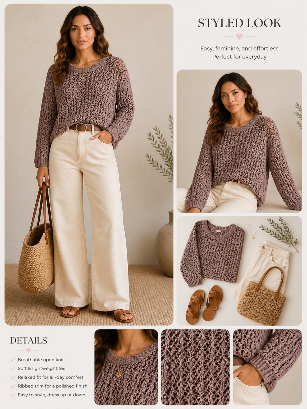 #118 🌷Moon & Madison Open-Knit Mauve Sweater - Small